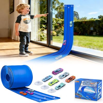 MATELOTI 3-Lane Flex Track 15 Ft Flex Race Car Track with 6 Toy Cars,Portable DIY Racetrack Compatible Diecast 1/64th Cars for Ages 3 Up,Birthday Gifts for Boys (Dark Blue-2)