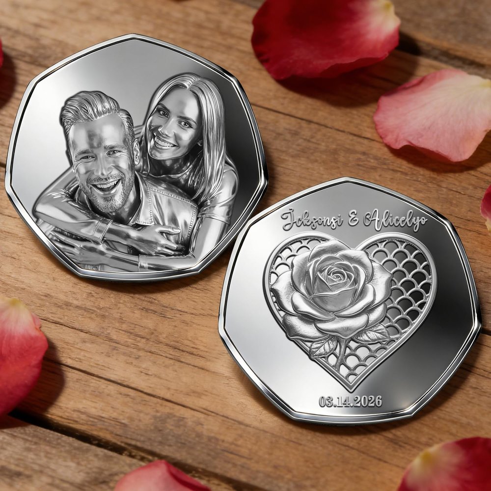 Custom Couple Photo Engraved Keepsake Coins, Personalized Photo Valentine's Day Coins for Couple, Custom Picture Commemorative Anniversary Memorial Coin Gift for Him Her Boyfriend Women Men (style 03)