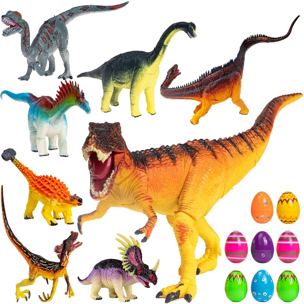 8Pack Dinosaur Building Toys for 3 4 5 6 7 8 Year Old Kids,Slot-Assembly Realistic Dinosaur Building Blocks with Easter Egg for Easter Basket Stuffers,Valentine's Day,Easter Gifts for Girls,Boys
