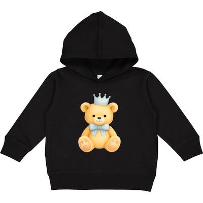 inktastic Cute Teddy Bear with Blue Crown and Bow Tie Toddler Hoodie 4T Black 47d3d