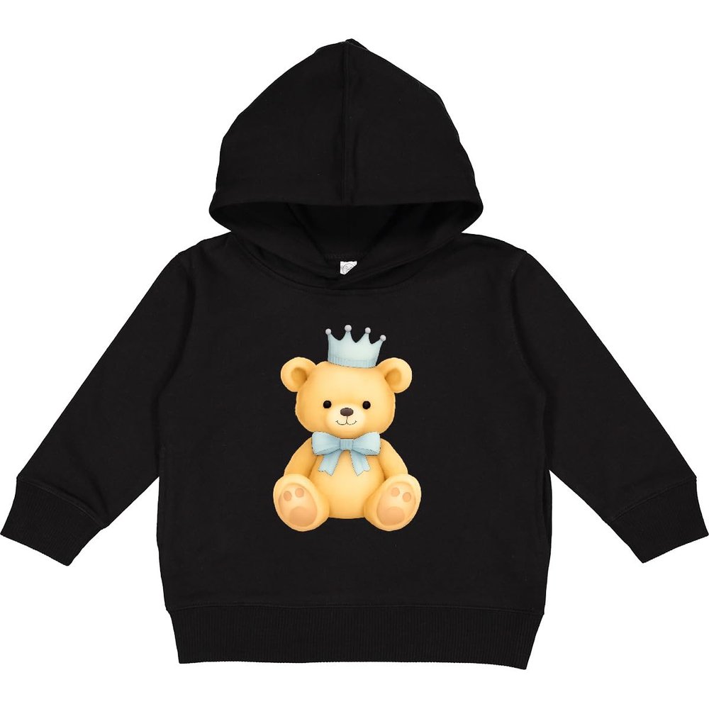inktastic Cute Teddy Bear with Blue Crown and Bow Tie Toddler Hoodie 4T Black 47d3d
