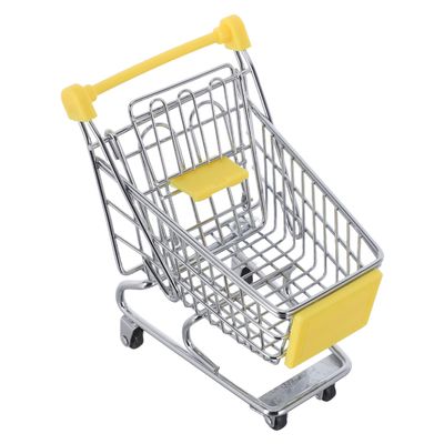 KESYOO Mini Shopping Cart Metal Toy Medium 13.5 x 9.5 x 14 cm Yellow with Wheels for Imaginative Play in Supermarket and Dollhouse Decoration