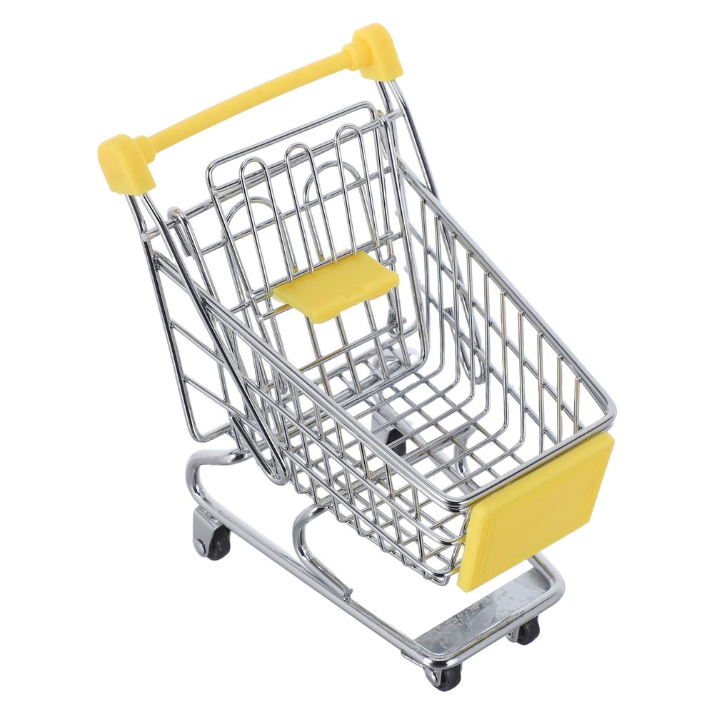 KESYOO Mini Shopping Cart Metal Toy Medium 13.5 x 9.5 x 14 cm Yellow with Wheels for Imaginative Play in Supermarket and Dollhouse Decoration