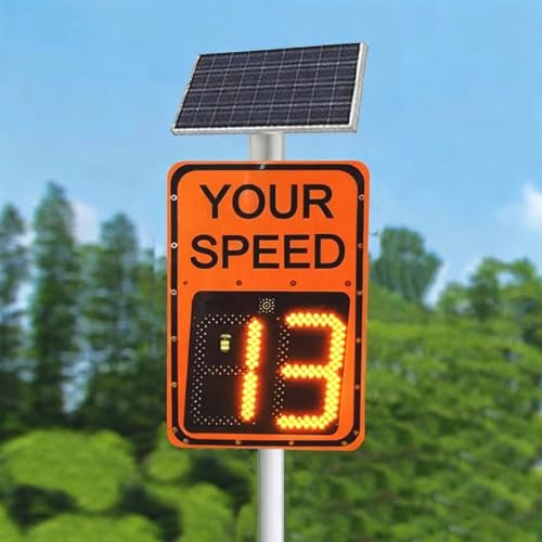Solar-Powered Radar Speed Limit Sign | LED Speed Display | Adjustable Max Speed 60km/h | Road Safety Warning Sign | Aluminum Construction, 90x60CM | Eco-Friendly Traffic Control