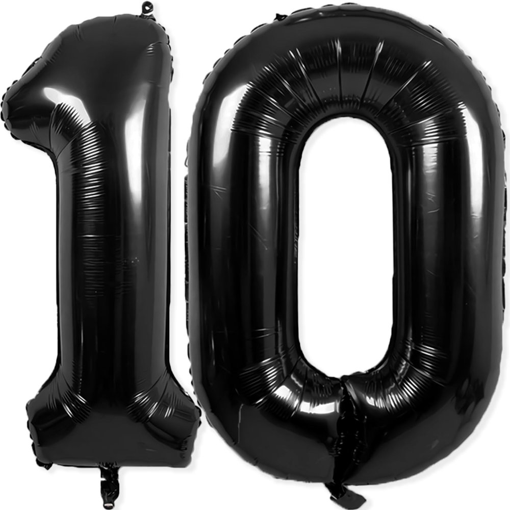 10 Balloon Number, 40 Inch Black Foil Balloons Giant Jumbo Helium Number 10 Balloons for 10th Birthday Decorations Anniversary Events Party Decorations (Black)