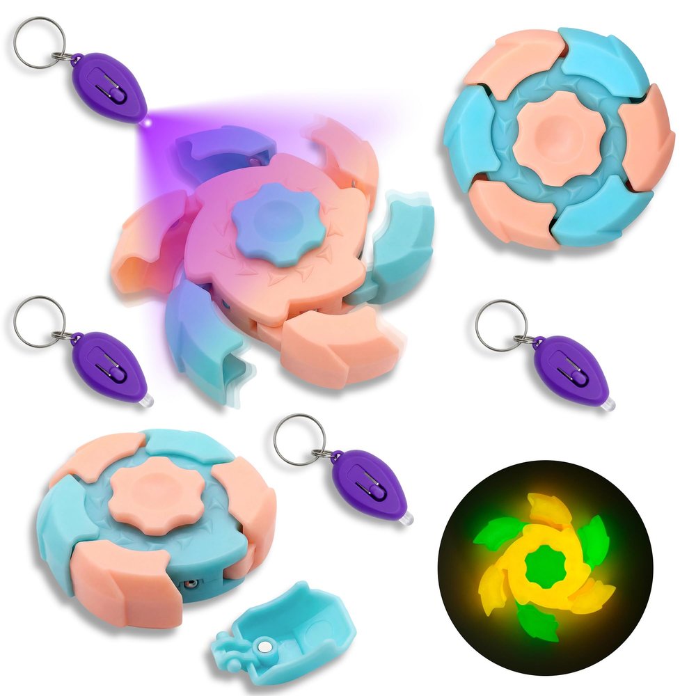 4Pcs Glow in the Dark Magnetic Fidget Spinners with UV Lights, Centrifugal Transforming Sensory Toys for Kids Adults, Luminous Hand Spinner Party Favors, Stress Relief Goodie Bag Stuffers