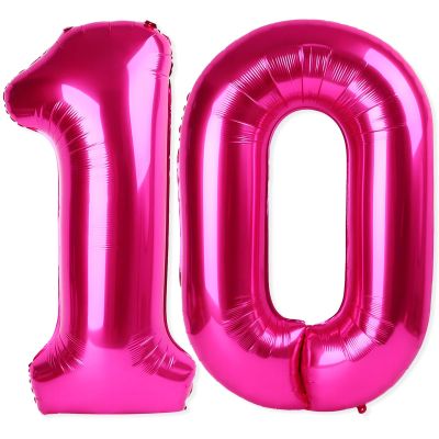 10 Balloon Number, 40 Inch Hot Pink Foil Balloons Giant Jumbo Helium Number 10 Balloons for 10th Birthday Decorations Anniversary Events Party Decorations (Hot Pink)
