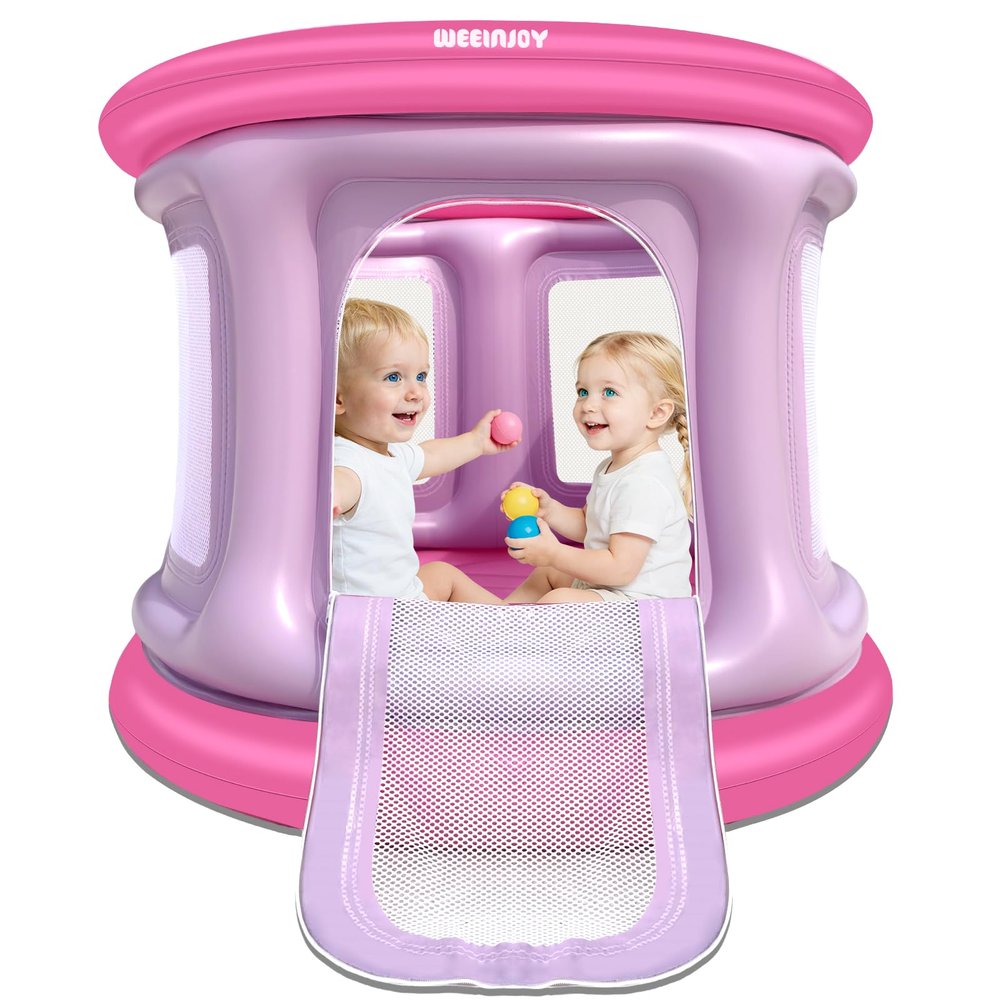 WEEINJOY Bounce House,Ball Pit for Toddlers, Inflatable Bouncy House with Pump,Indoor&Outdoor Baby Bouncer Play Yard with Safety Net,30 Pit Ball,Mini Bubble Bounce House for 2 Toddlers 1-3