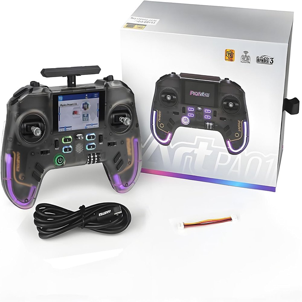 Flysky ProArt PA01 Radio Transmitter, 2.4GHz 18-32 Channel Remote Controller with 2.4 Inch IPS Color Screen for FPV Drone/RC Helicopter/Airplane/Car/Boat/Multirotor