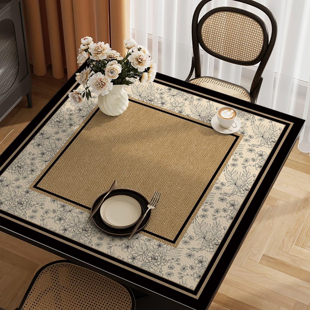 American Style Mahjong Mat Anti Slip Noise Reduction Table, Napa Textured PU Leather Cover for Board Games Table Mat, Card Games, Tile Games(Light Coffee,47.25"x47.25")