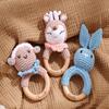 Personalized Crochet Animal Baby Rattle,Custom Engraved Wooden Rattle, Wooden Teething Ring for Baby Boy/Girl,Newborn Gifts view 2