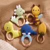 Personalized Crochet Animal Baby Rattle,Custom Engraved Wooden Rattle, Wooden Teething Ring for Baby Boy/Girl,Newborn Gifts view 3