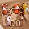 Personalized Crochet Animal Baby Rattle,Custom Engraved Wooden Rattle, Wooden Teething Ring for Baby Boy/Girl,Newborn Gifts view 4