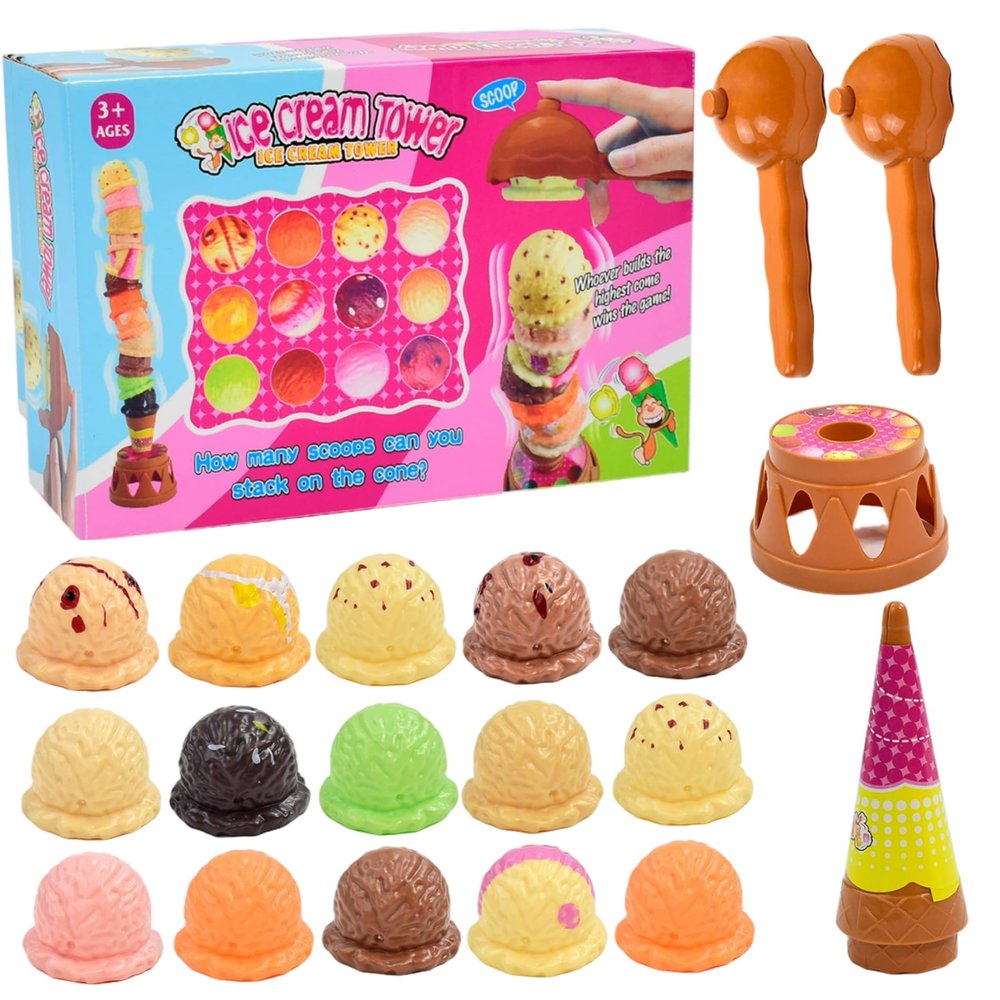 Bemonew Ice Cream Toy, Educational Ice Cream Play Set with 2 Scoops & Base, Preschool Learning Activities, Montessori Toys for Kids 3+ Year Old