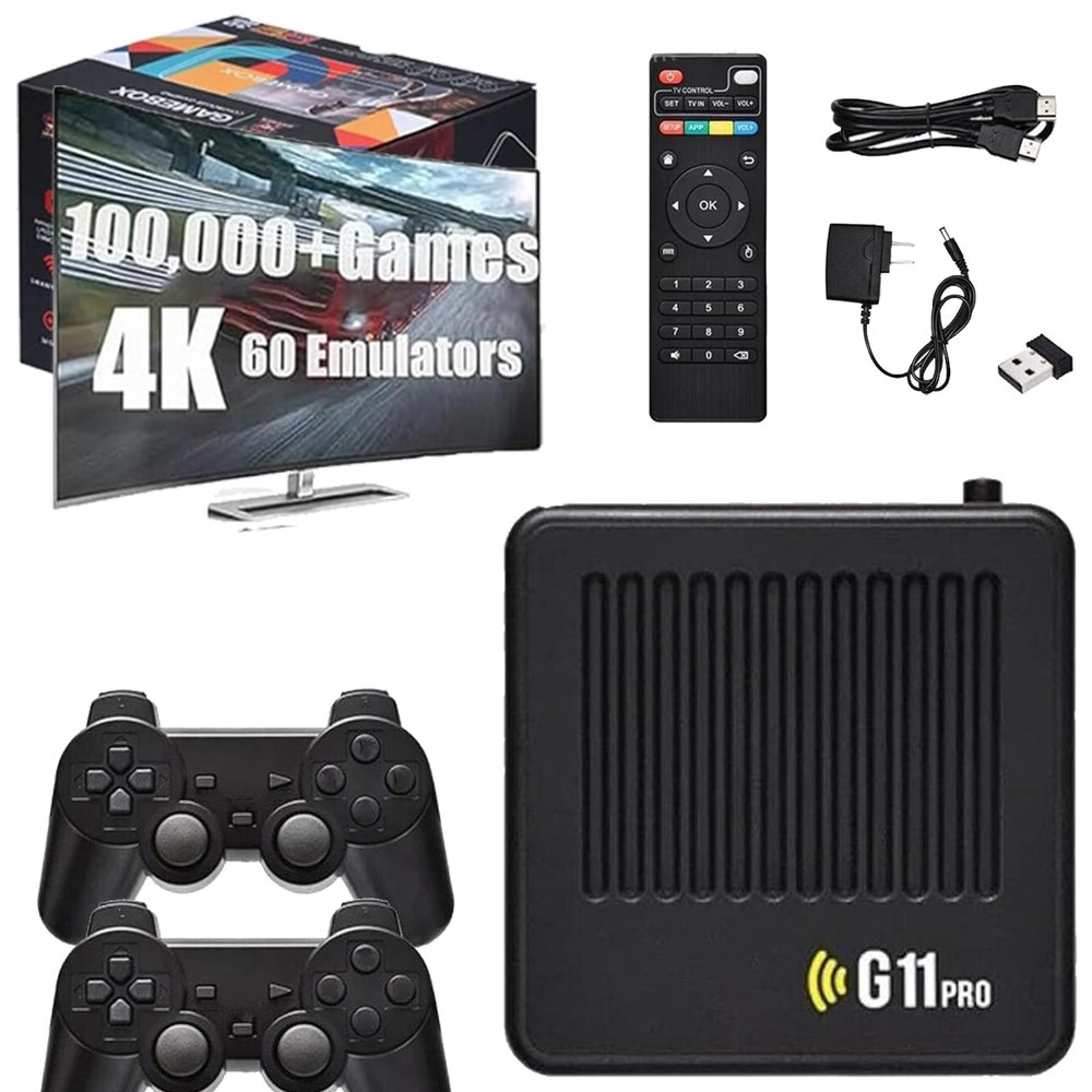 All8bit, All 8 Bit G11 Pro, All 8 Bit Console G11 Pro, 100,000 Games, with 2.4G Wireless Dual Controllers, Portable Plug, Play Gaming Console (256GB)