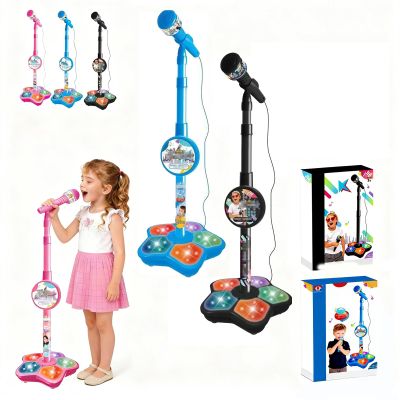 Kids Microphone with Stand - 2026 New Karaoke Machine for Budding Singers, Built-in Music & Echo, 6 Colorful Lights, Adjustable Stand for Girls Boys Birthday Gift (Blue+Black)