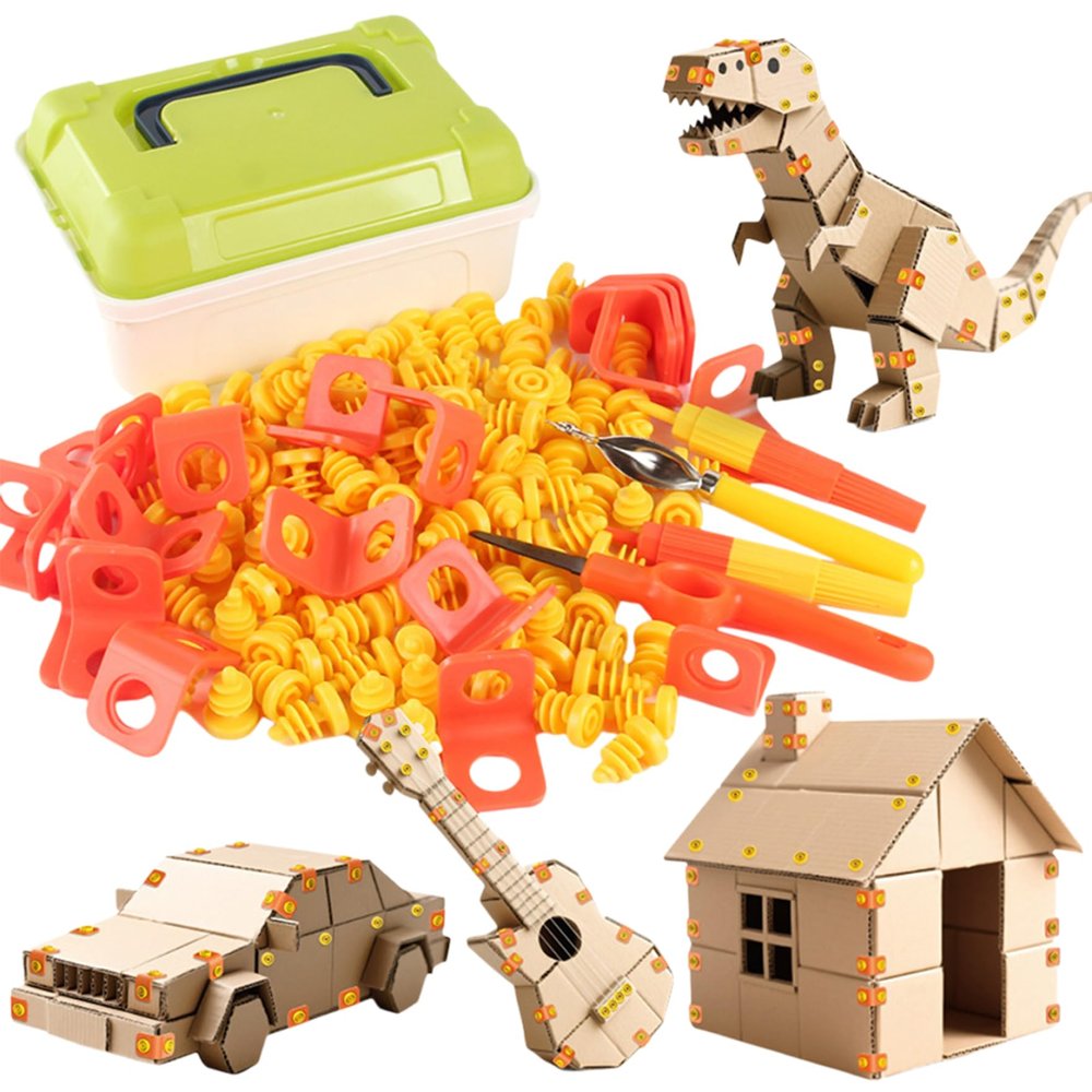 Bemonew Cardboard Construction Kit 148 PCS Cardboard Tools Kids Early Educational Toys for Boys and Girls