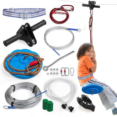AOBOTE Zip line Kit for Kid and Adults,Zip line Up to 400lbs,Special Retractors and Disc Seats,Zipline Kit for Backyard,Playground Entertainment (100ft)