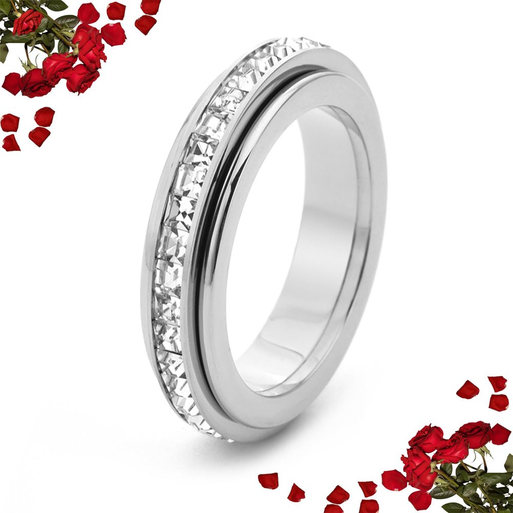 2026 New Sparkling Spinning Ring, Titanium Steel Spinner Ring, Relieves Anxiety, Symbolizes Vows & Luck, Waterproof & Fade-Resistant (white,7)