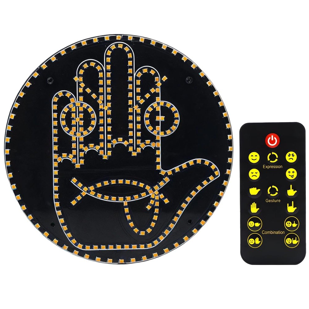 byepica Led Hand Gesture Car Light, Remote-Controlled Emoticon Lamp, Yellow Light On Black, Easy Installation, Fun and Safe Driving