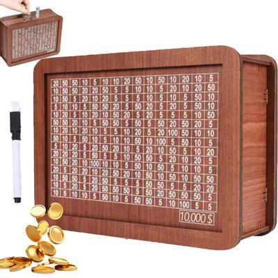 2026 New Cash Vault Wooden Savings Box,10000 Savings Challenge Box,Wooden Cash Vault Money Saving Boxes with Money Target and Numbers (10000)