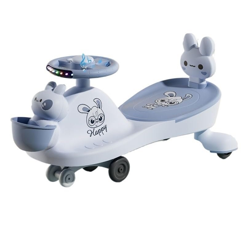 Wiggle Scooter Wiggle Car Music Light Swing Cars Silent Flash Wheel Twist Turn Movement to Steer for Ages 1 Years and Up(Blue,No Push Handle)