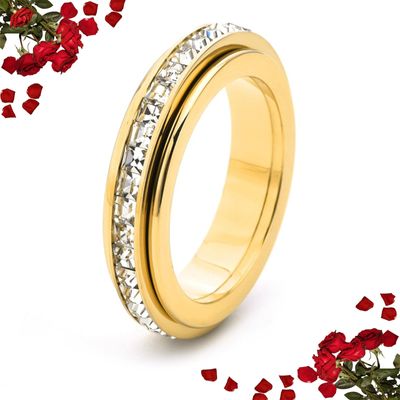 2026 New Sparkling Spinning Ring, Titanium Steel Spinner Ring, Relieves Anxiety, Symbolizes Vows & Luck, Waterproof & Fade-Resistant (gold,7)