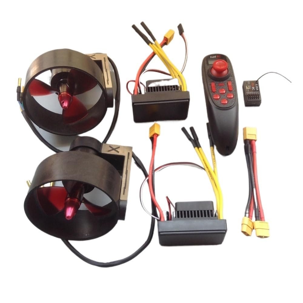 12-24V Dual Underwater Thruster Kit (10kg Thrust) with 2X 70A ESC with Remote, CW/CCW Propellers for RC Boat/ROV(XT60 Plug Set)