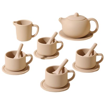 Monetais 15Pcs/Set Kids Tea Party Set Safe Silicone Heat Proof Pretend Play Toys Include Teapot/Coasters/Teacups/Spoons Shockproof Play Tea for Girls Boys
