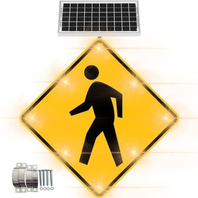 24"/30" Solar-Powered LED Pedestrian Traffic Signs LED Flashing Crossing Sign, Pedestrian Road Traffic Blinking Warning Signs with Mounting Accessories,for School Urban/Road Commun