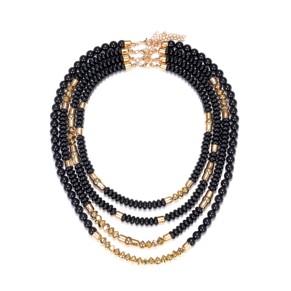 Bohemian Multi-Layered Handmade Bead Retro Necklace For Women,black,65.5+7cm