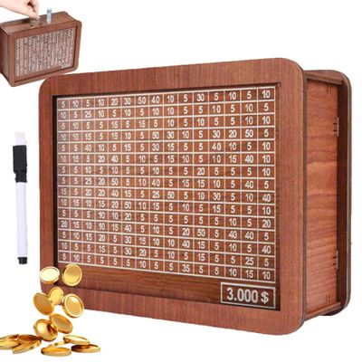 2026 New Cash Vault Wooden Savings Box,10000 Savings Challenge Box,Wooden Cash Vault Money Saving Boxes with Money Target and Numbers (3000)