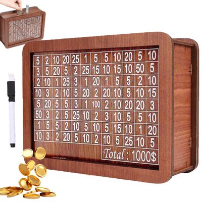 2026 New Cash Vault Wooden Savings Box,10000 Savings Challenge Box,Wooden Cash Vault Money Saving Boxes with Money Target and Numbers (1000)