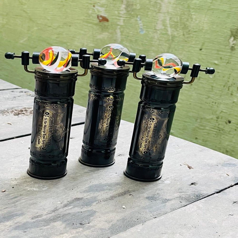 Beautiful Antiqued Brass Kaleidoscope with Three-Color Marble Eyepiece Classic GILBRT & SONS Design Item Set of 3