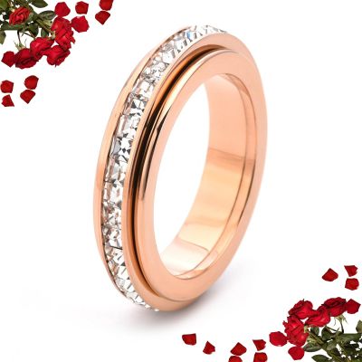 2026 New Sparkling Spinning Ring, Titanium Steel Spinner Ring, Relieves Anxiety, Symbolizes Vows & Luck, Waterproof & Fade-Resistant (pink,12)