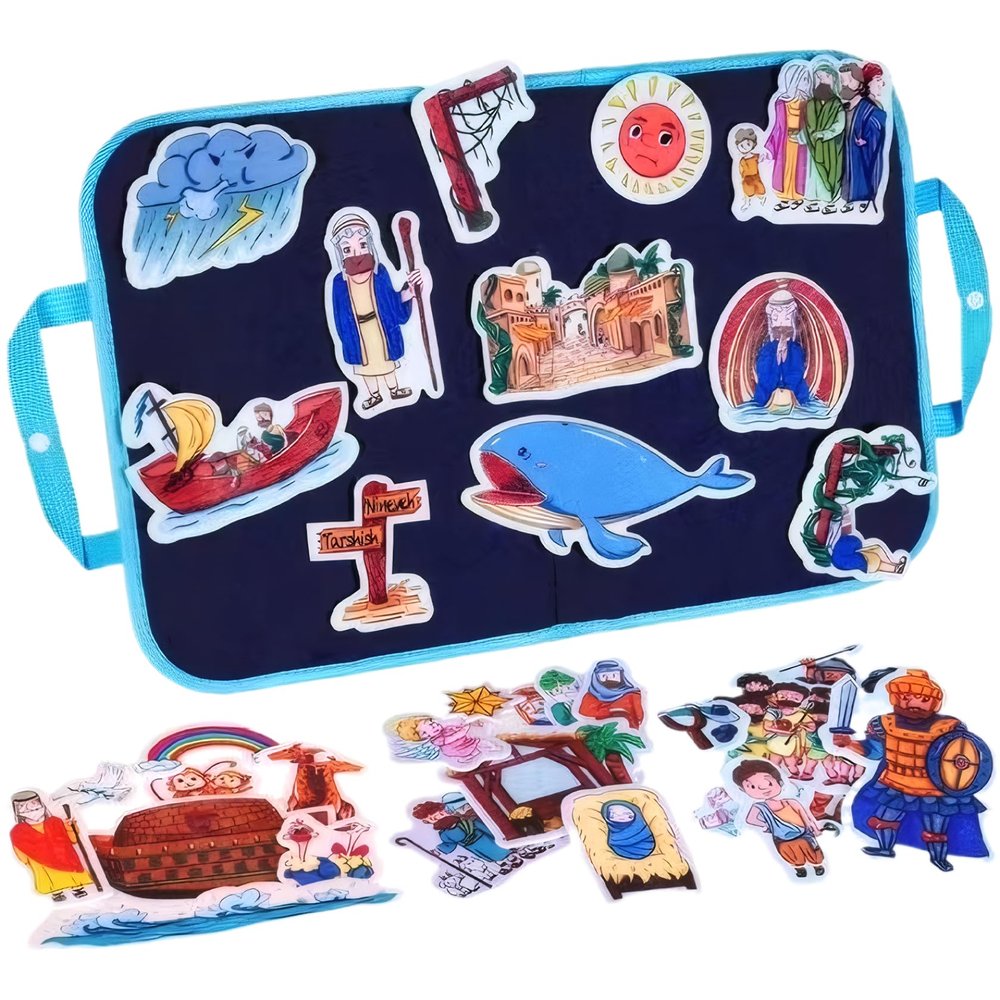 Muzrunq Felt Board for Toddlers, Bible Stories Felt Board Set, Flannel Stories Include Noah's Ark, and The Whale, David and Goliath, Nativity Scene for Kids Christmas.-