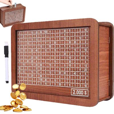 2026 New Cash Vault Wooden Savings Box,10000 Savings Challenge Box,Wooden Cash Vault Money Saving Boxes with Money Target and Numbers (2000)