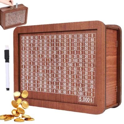 2026 New Cash Vault Wooden Savings Box,10000 Savings Challenge Box,Wooden Cash Vault Money Saving Boxes with Money Target and Numbers (5000)