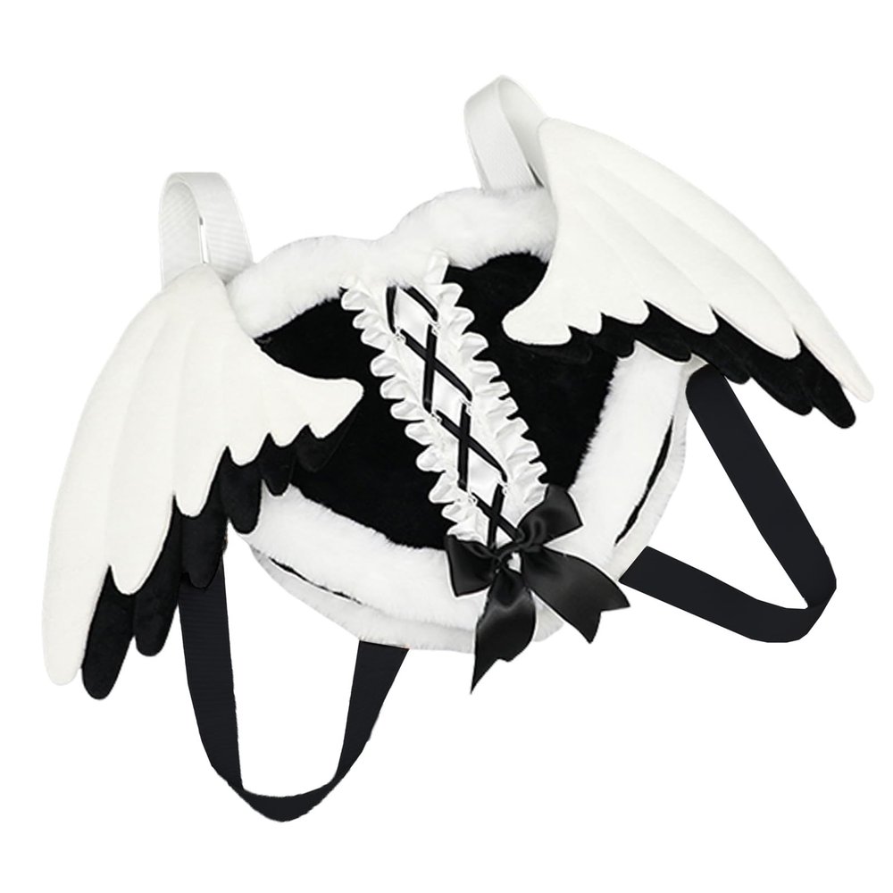 2000s Heart Plush Bag for Teens Girl Subcultures Anime Bowknot Shoulder Theme Party Costume Accessories Travel Cosplay Backpa