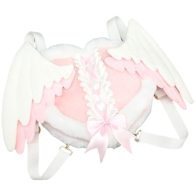 2000s Heart Plush Bag for Teens Girl Subcultures Anime Bowknot Shoulder Theme Party Costume Accessories Travel Cosplay Backpa