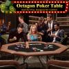 Hoguyexila 8 Players Poker Table Foldable, Octagonal Texas Hold'em Table w/Plastic Cup Holder, Folding Casino Leisure Poker Game Table for Card Game and Casino Gambling, Brown view 2