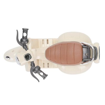 Semme Electric Doll Scooter Toy Mini Plastic Vehicle with Music Lights Rotating Wheels for Dolls Action Figures Desktop Decoration ABS Material 3 AA Batteries Not Included (Beige)