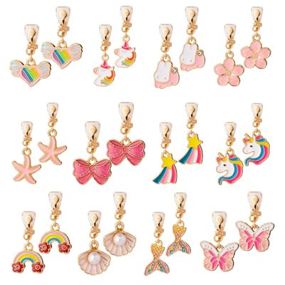 PASEMM 12 Pairs Kids Clip-on Earrings - Cute Unicorn Designs, Non-Pierced Dress Up Alloy Jewelry for 4-12 Year Old Girls Birthday Christmas Valentine's Day Holiday Gifts,Party favors Kids Toys