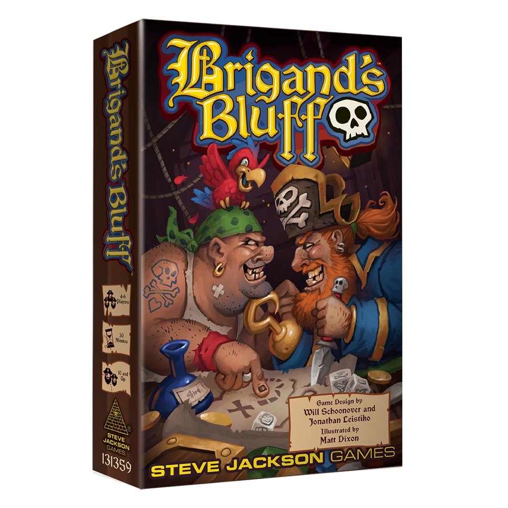 Brigand's Bluff by Steve Jackson Games | 4-6 Players | Ages 14+ | Pirate Themed Dice and Deduction Board Game | 12 Custom Wooden dice