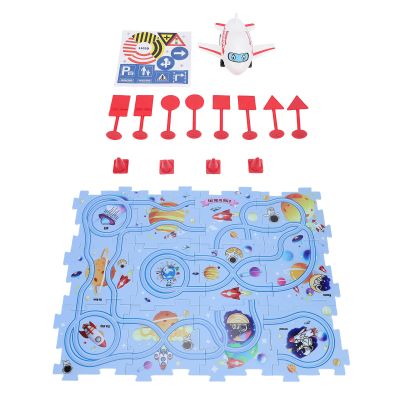 MAVIS LAVEN Space Puzzle Race Track Set, Interactive Kids Puzzle Educational Toy for Toddlers with Airplane Model and Red Track Accessories to Enhance Cognition and Imagination