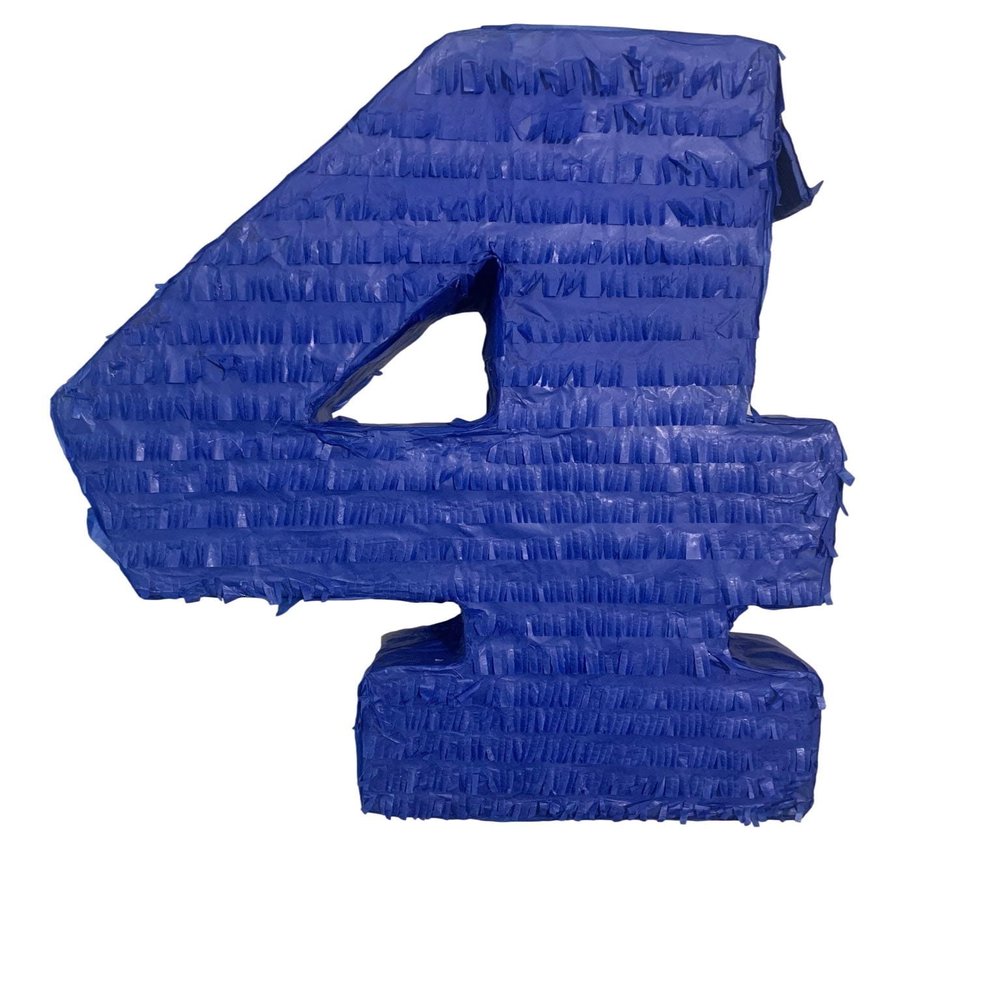 Blue Number 4 Piata, Handmade, 24 Inches Tall, Party Decoration