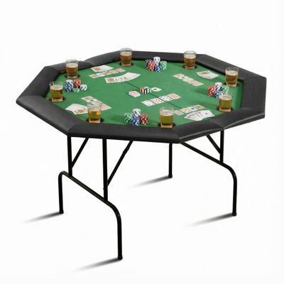 Hoguyexila 8 Players Poker Table Foldable, Octagonal Texas Hold'em Table w/Plastic Cup Holder, Folding Casino Leisure Poker Game Table for Card Game and Casino Gambling, Green