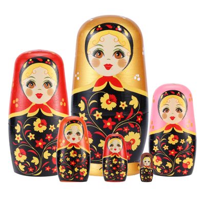 Yoption Wooden Handmade Russian Nestingdolls, 6 Pcs Matryoshkadolls for Adults Christmas, Easter, Birthday, Home Decoration (Gold)