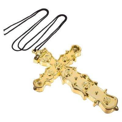 Beaupretty Plastic Cross Necklace for Men and Women, Gold-colored Cosplay Faith Cross Accessory, Lightweight Halloween Costume Jewelry for Dress-up and Religious Decoration