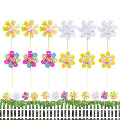 12 Pack Easter Pinwheels, Cute Colorful Bunny Eggs Carrots Windmills Yard Decoration, Kids Party Favors for Outdoor Garden Yard Lawn Patio